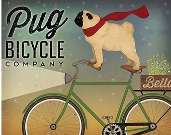 FREE Personalization PUG Bicycle Co. ILLUSTRATION Print inches signed