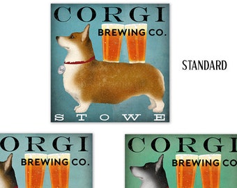 FREE CUSTOMIZATION Corgi Dog Pembroke Welsh Corgi Wine Coffee Martini & Beer Brewing graphic art print  - Signed Fowler