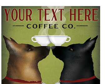 CUSTOM PERSONALIZED Double German Shepherd Print Beer Wine Coffee Tea Martini Poster or Canvas