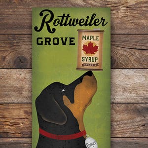 BENUTZERDEFINIERTE personalisierte ROTTWEILER Hund Ahorn Sirup Unternehmen Galerie gewickelt Wand Kunst Ready-To-hängen Leinwand