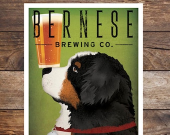 Custom BERNESE Mountain Dog Print Art Sign beer, wine, coffee, bourbon theme