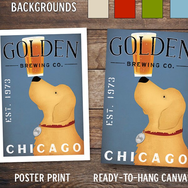 CUSTOM Golden Retriever Sign Wall Art Canvas OR Poster Print Beer Wine Coffee