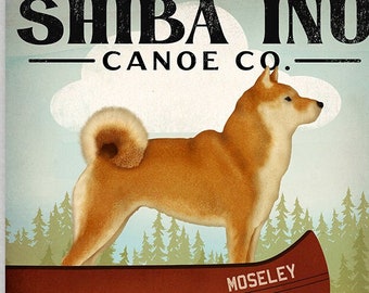 SHIBA INU DOG Canoa Vela Paddleboards arte gráfico pigmento impresión Firmado