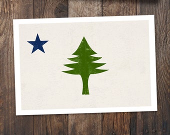 Original Maine Flag Dirigo USA Print or Ready to Hang Canvas Wall Art