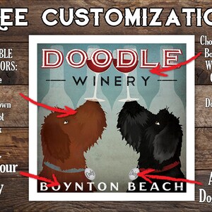 26 COLORS Doodle Wine Beer Coffee Brewing Personalized - Custom -  Double Dog GOLDENDOODLE Labradoodle Poster Print