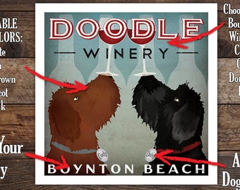 5 COLORS Doodle Wine Beer Coffee Brewing Personalized - Custom -  Double Dog GOLDENDOODLE Labradoodle Poster Print