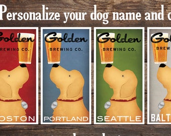 Customize Personalize GOLDEN RETRIEVER Brewing Company Craft Beer graphic art  print Signed Ryan Fowler Native Vermont