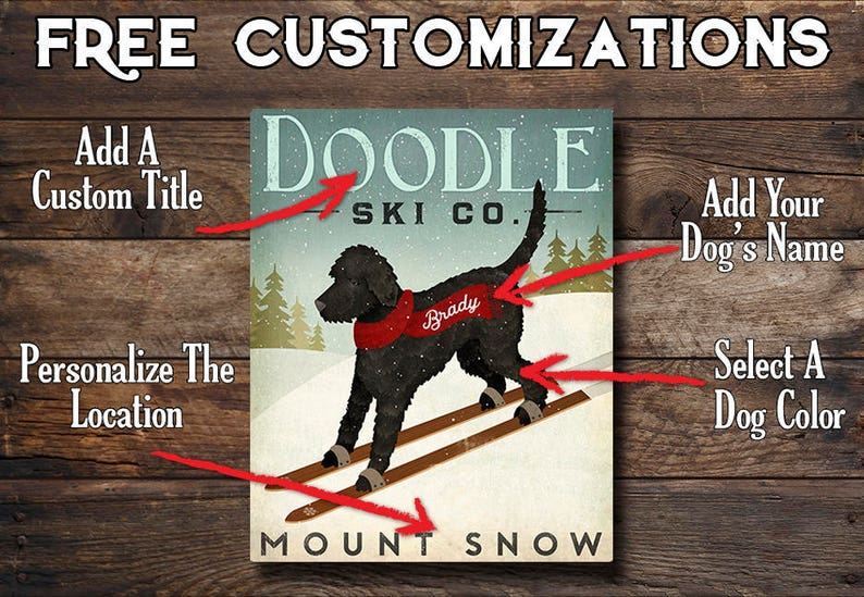 Doodle Custom Personalized Goldendoodle Labradoodle Whoodle Schnoodle Wheaten Ski Dog Gallery Wrapped CANVAS Wall Art signed