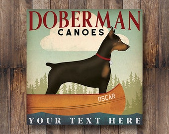 DOBERMAN Dog Canoe Company Free CUSTOMIZATION Gallery Wrapped Canvas Wall Art or Poster Print