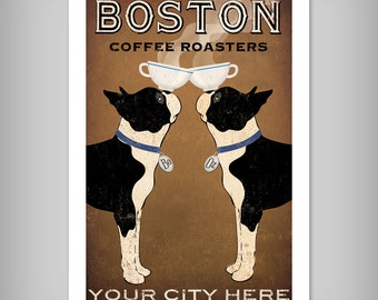 BOSTON TERRIER Free Customization Personalization Coffee Co. ILLUSTRATION Giclee Print signed