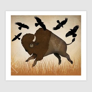 Impression d'art graphique Bison Buffalo -- Dessinée par un humain, pas par une IA -- Impression pigmentaire d'archives