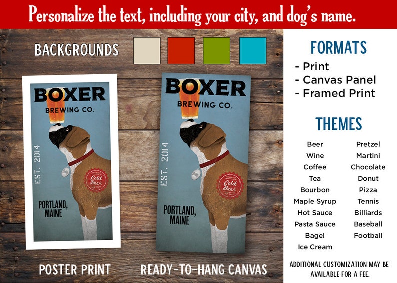 PERSONALIZED BOXER Dog Brewing Company graphic art giclee print SIGNED image 1