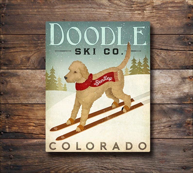 Doodle Custom Personalized Goldendoodle Labradoodle Whoodle Schnoodle Wheaten Ski Dog Gallery Wrapped CANVAS Wall Art signed
