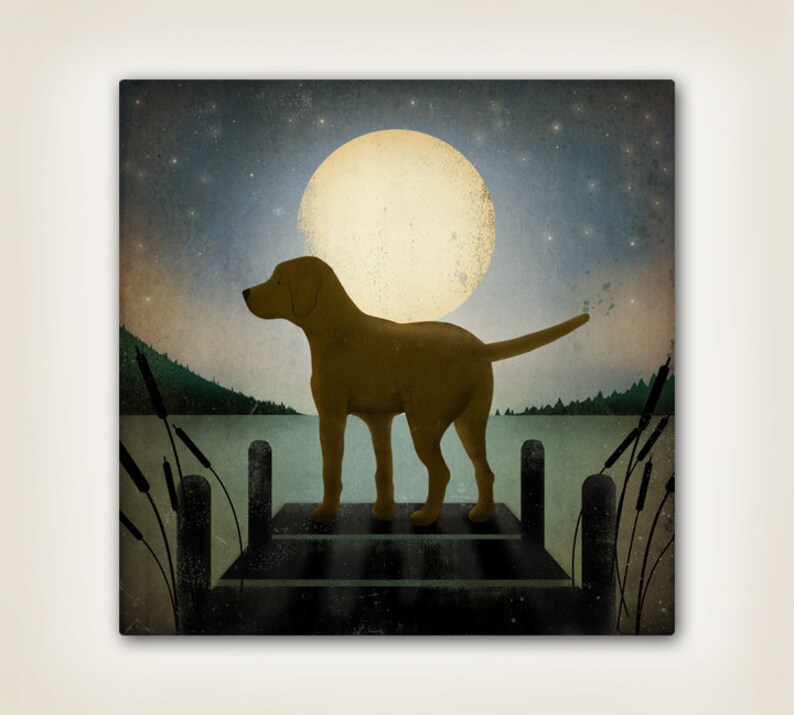Personalized Moonrise Dock Dog Stretched Canvas Wall Art | Etsy