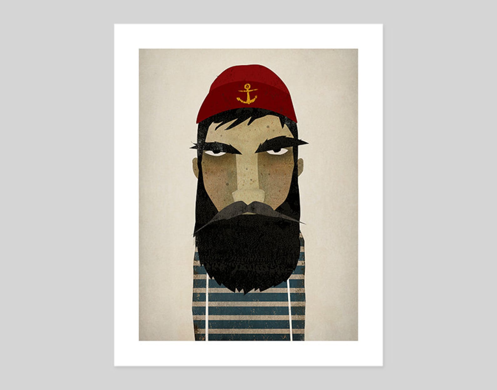 Fisherman Lobsterman Nautical Beard Portrait Art Illustration - Etsy