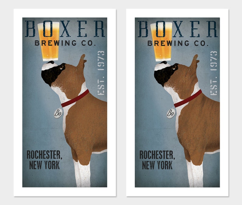 PERSONALIZED BOXER Dog Brewing Company graphic art giclee print SIGNED image 6