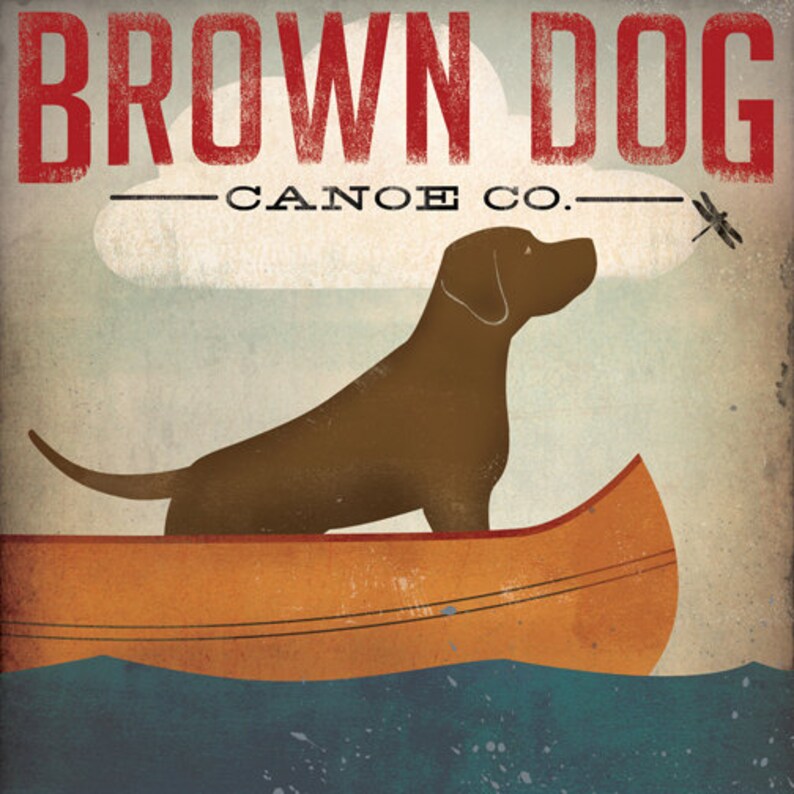 BROWN DOG Chocolate Labrador Canoe Ride Stretched Canvas Etsy
