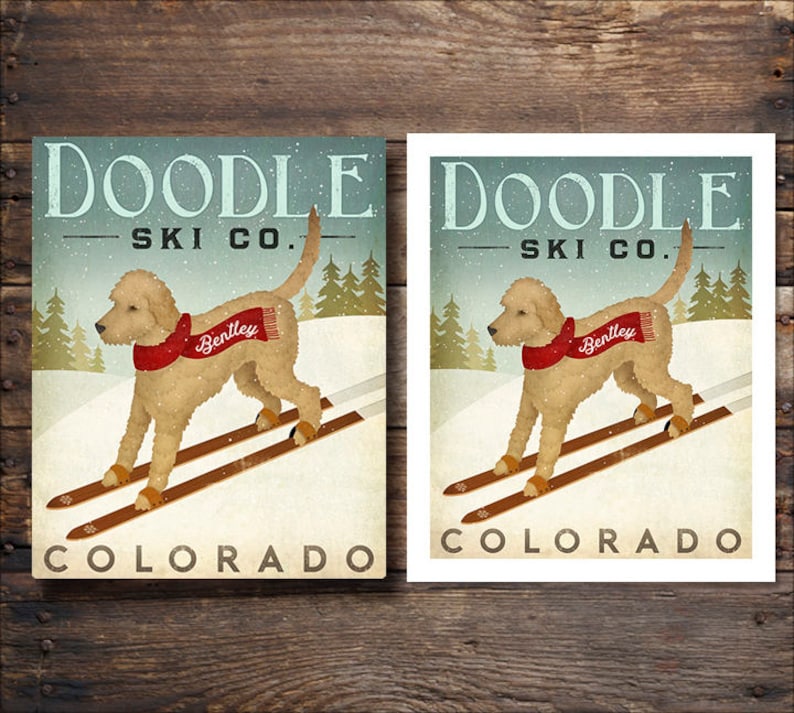 Doodle Custom Personalized Goldendoodle Labradoodle Whoodle Schnoodle Wheaten Ski Dog Gallery Wrapped CANVAS Wall Art signed
