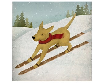 YELLOW DOG Ski Company Labrador Retriever Graphic Art Giclee Print 12x12 inches Signed