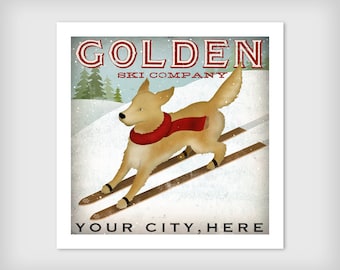 GOLDEN Golden Retriever Ski Company PRINT
