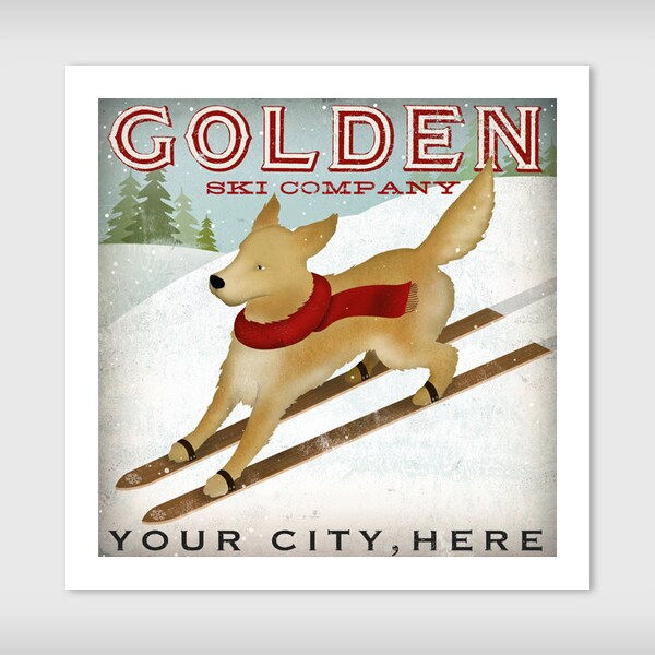 Custom GOLDEN Golden Retriever Ski Company  PRINT