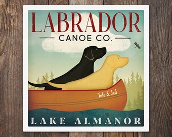 Custom Personalized -- Double Dog Labrador Canoe Company Graphic Art Giclee Print Signed