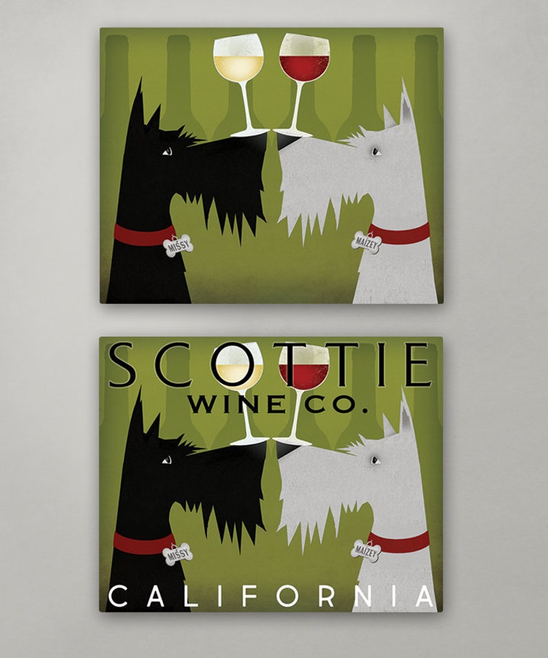 SCOTTIE scottish terrier Dog Free Custom Wine Beer Coffee and more ILLUSTRATION Giclee Print or Ready-to-Hang Canvas signed image 1