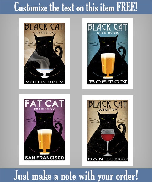 FREE CUSTOMIZATION Black Cat Brewing Company Black Cat Graphic | Etsy