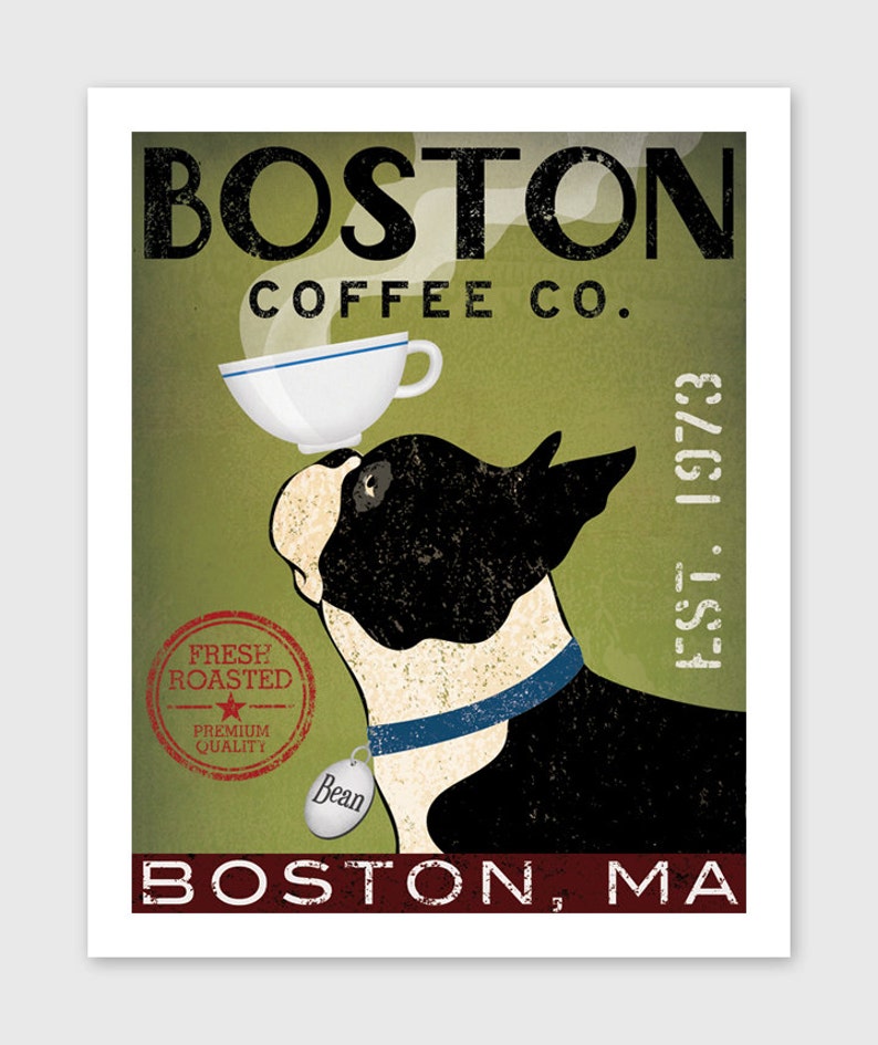 BOSTON TERRIER Coffee Co. ILLUSTRATION Print signed image 2