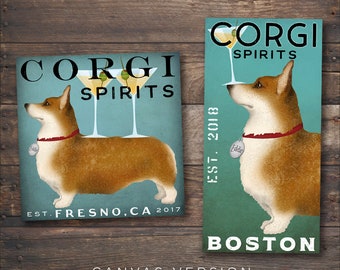 FREE CUSTOMIZATION Corgi Dog Pembroke Welsh Corgi Martini graphic art print  - Signed Fowler