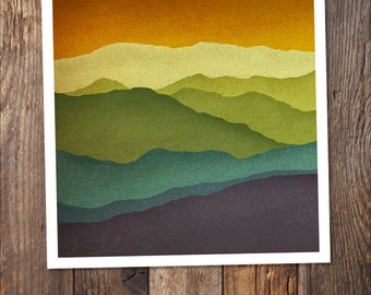 MOUNTAIN COLORS PRINT Smoky Mountains Green Mountains graphic art print Signed Poster Not Canvas