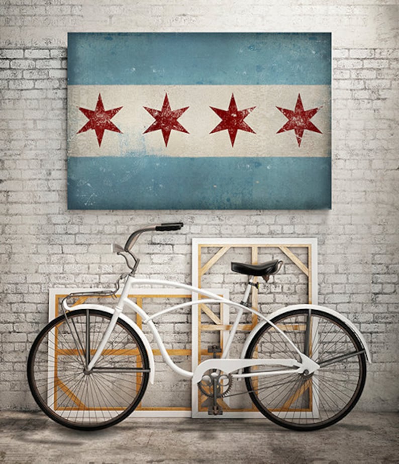 CHICAGO FLAG U.S.A. Stretched Canvas Wall Art Ready to Hang Etsy