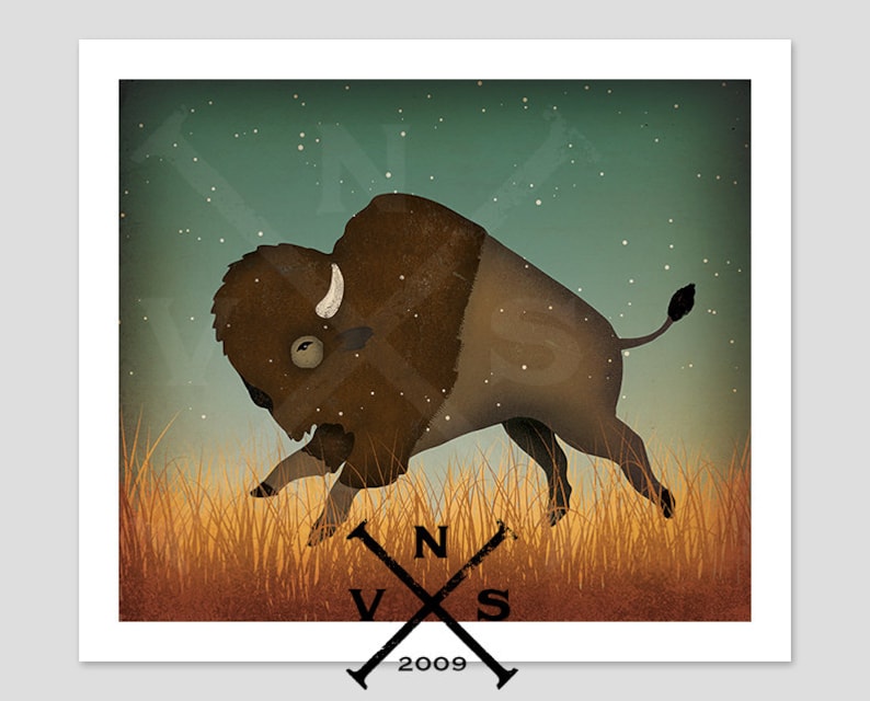 BISON Buffalo Baby Nursery Graphic Art Illustration Giclee Etsy