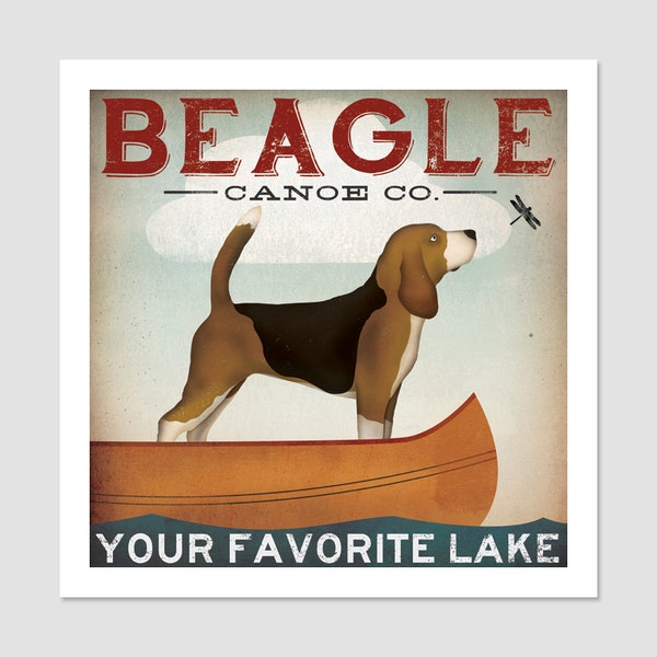 Custom Personalized BEAGLE Canoe Company ILLUSTRATION Giclee Print signed Free Proof