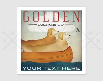 Double Golden Dog Canoe Co. CUSTOM PERSONALIZED Graphic Art Giclee Print Signed