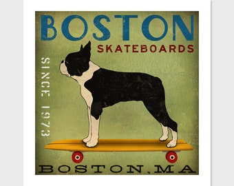 Custom FREE PERSONALIZATION Boston Terrier Longboards Skateboards  Print Signed Poster