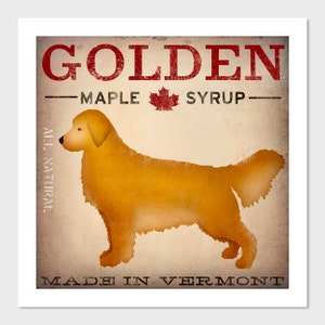 Individuell, personalisierter, GOLDEN Retriever Ahornsirup Giclée-Druck Signiert