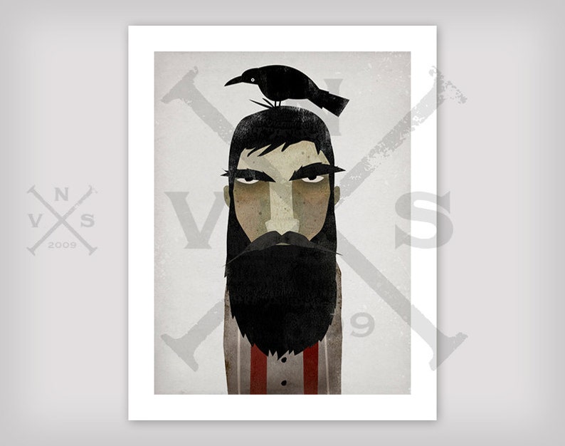 Lumberjack and Crow, GRAPHIC ART print SIGNED image 1