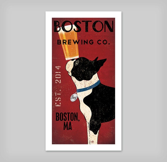 BOSTON TERRIER Free Customization Personalization Brewing Co. ILLUSTRATION Print signed