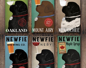 Newfie, Newfoundland, Landseer Dog Art, Dog Lover, Beer, Coffee, Fowler, Native Vermont, Custom Print