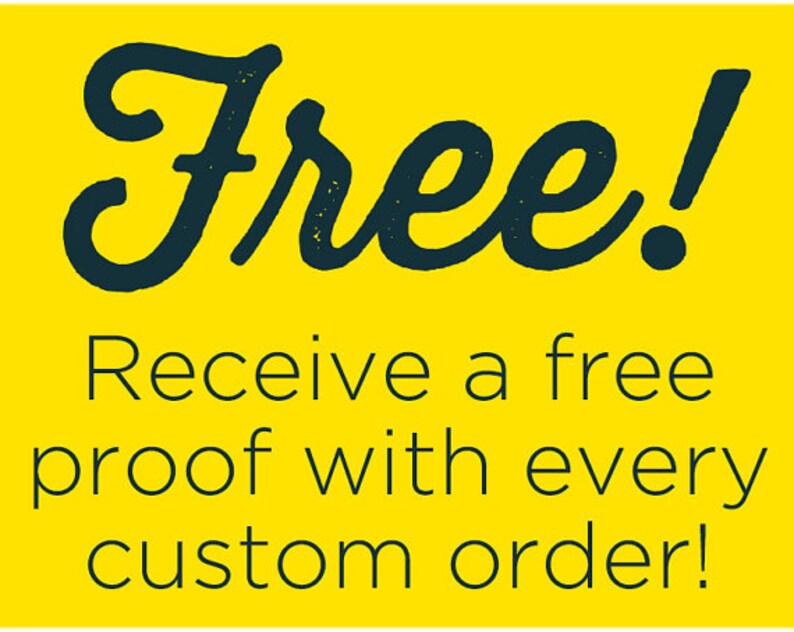 Puede incluir: Fondo amarillo con texto negro que dice "&iexcl;Gratis! Recibe una prueba gratuita con cada pedido personalizado!"
