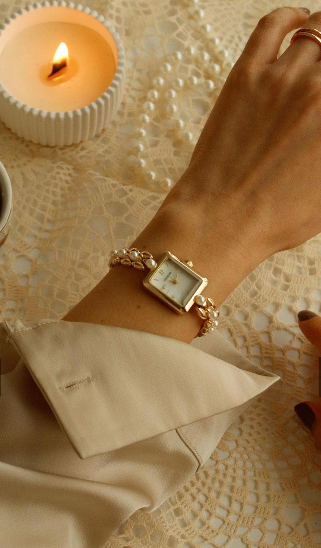 Style Gold Stainless Steel Pearl Quartz Movement Watches