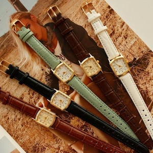 Orologio quadrato in stile vintage da donna - Elegante orologio retrò con cinturino in pelle - Orologio classico minimalista con cassa in oro - Orologio da donna -