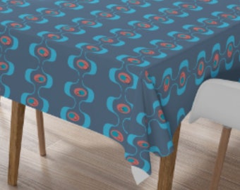 Tablecloth Retro Mid Century Modern Navy Blue MM40 Vintage Style Rectangle