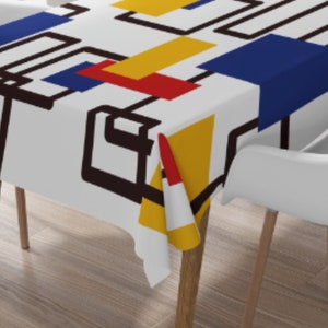 Tablecloth Retro Mid Century Modern White Red Blue Yellow MM27 Vintage Style Rectangle