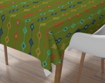Tablecloth Retro Mid Century Modern Green MM1 Vintage Style Rectangle