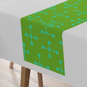Charles & Ray Eames Small Dot Pattern Table Runner Retro Mid Century Modern Lines  Green Teal Blue MM2 Vintage Style 72  x 16