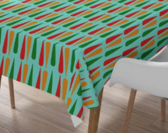 Tablecloth Retro Mid Century Modern Geometric Red Green Blue Yellow MM18 Vintage Style Rectangle