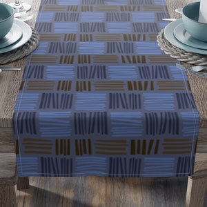 Table Runner Retro Mid Century Modern Blue Brown MM37 Vintage Style 72  x 16