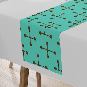 Charles & Ray Eames Small Dot Pattern Table Runner Retro Mid Century Modern Lines  Teal Blue Brown MM2 Vintage Style 72  x 16